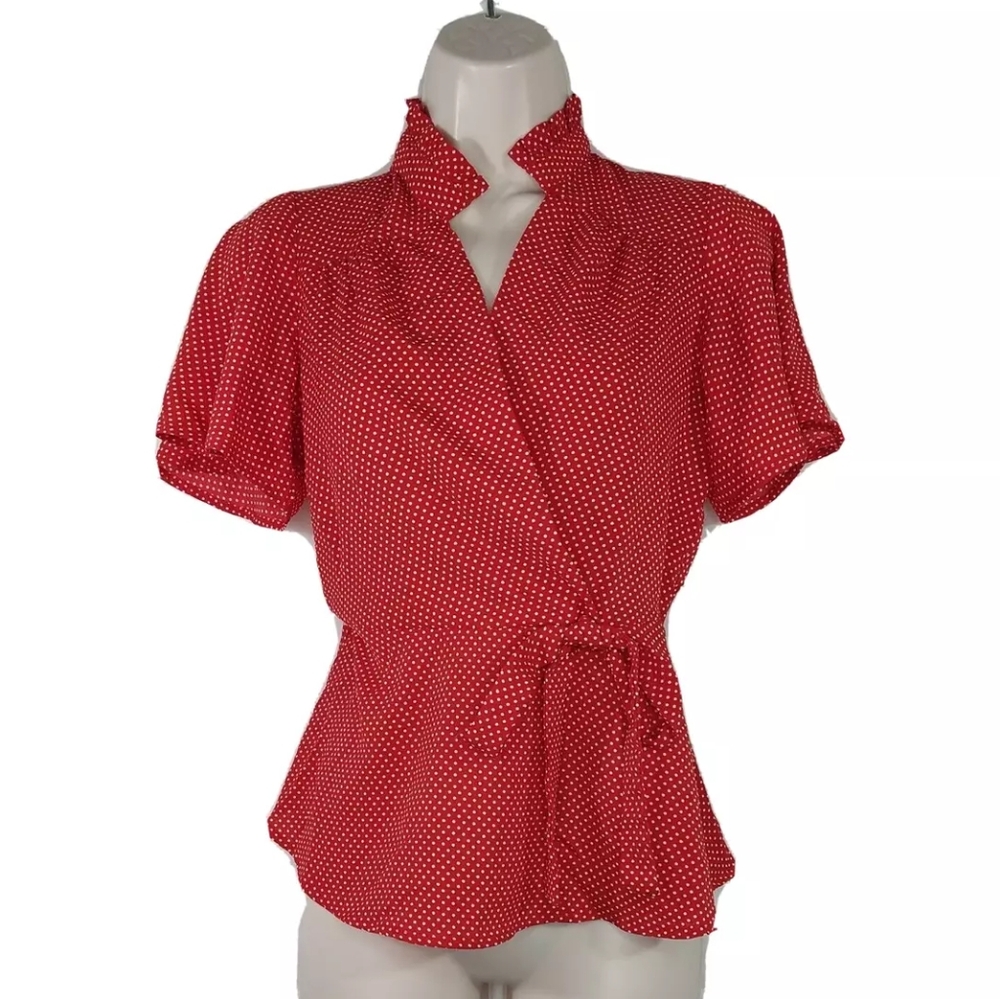 Red Polka Dot Wrap Top
